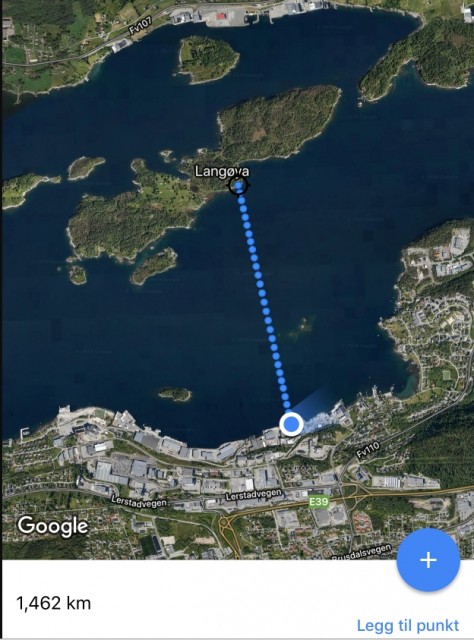 Lysbilde over til "Langøya" avstand målt med google 1462meter